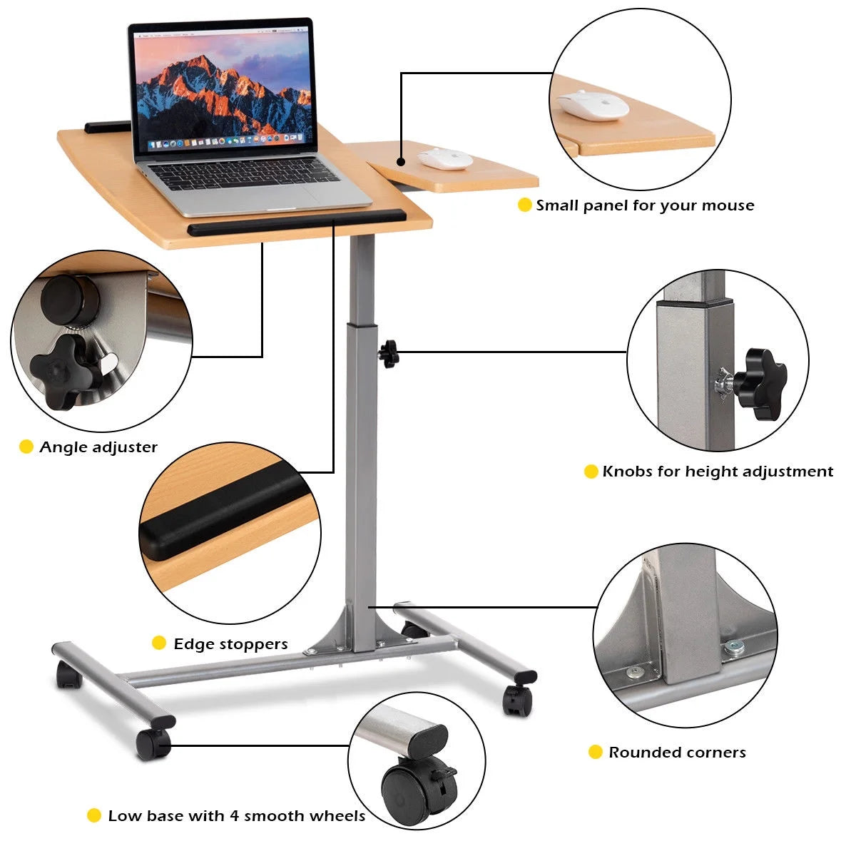 Adjustable Laptop Notebook Desk Table Stand Holder Swivel Home Office Wheels New