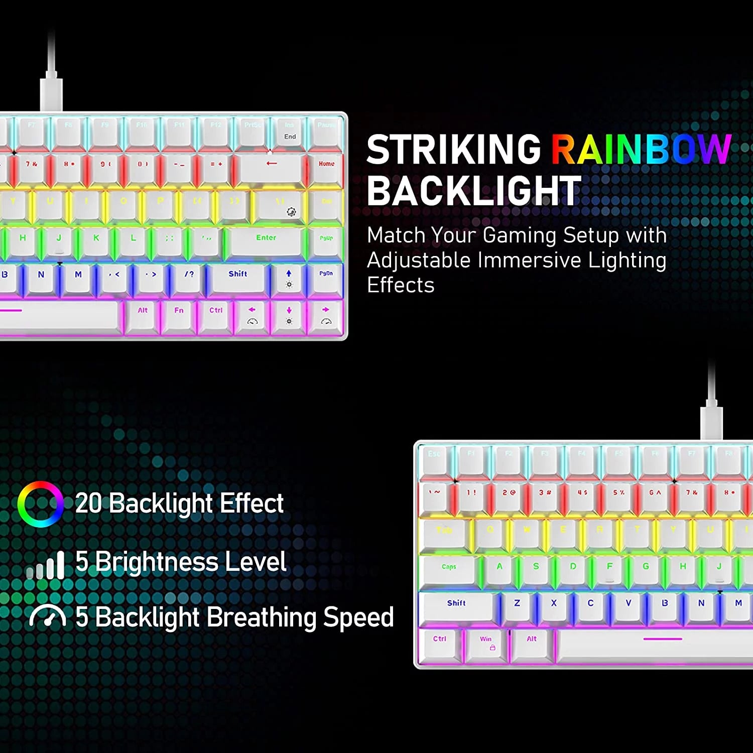 Wired Gaming Keyboard Rainbow Backlit Mechanical Keyboard Type-C 84 Keys Full Keys Anti-Ghosting for PC Gamers Work Office Blue Switch & Red Switch