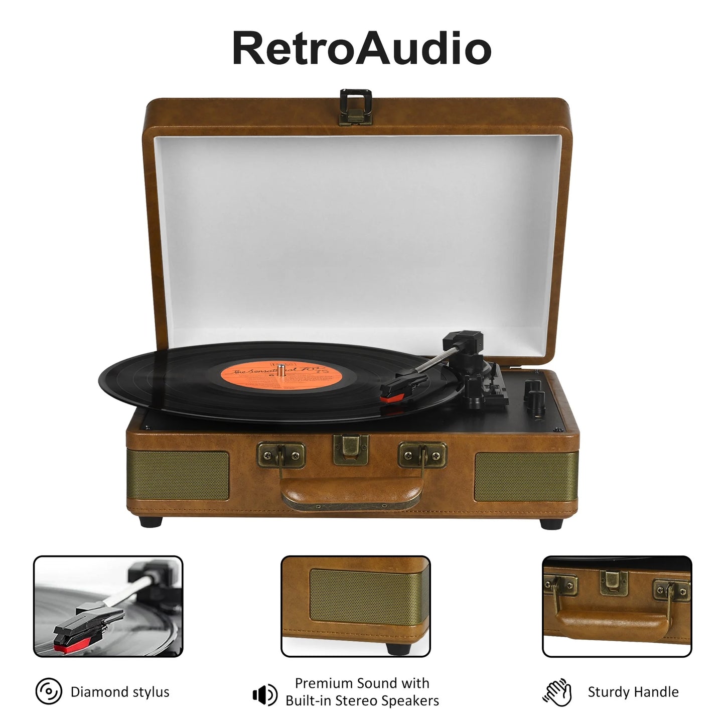 Record Player 3-Speed Bluetooth Portable Suitcase Record Player with Built-In Speakers Audio Turntable