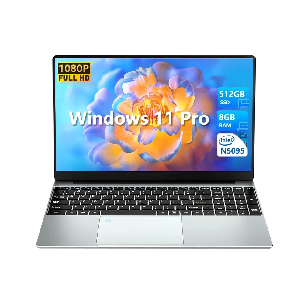 15.6In Fhd Laptop,8Gb RAM 512GB SSD, Intel Celeron, Fingerprint,Windows 11 Pro Computers