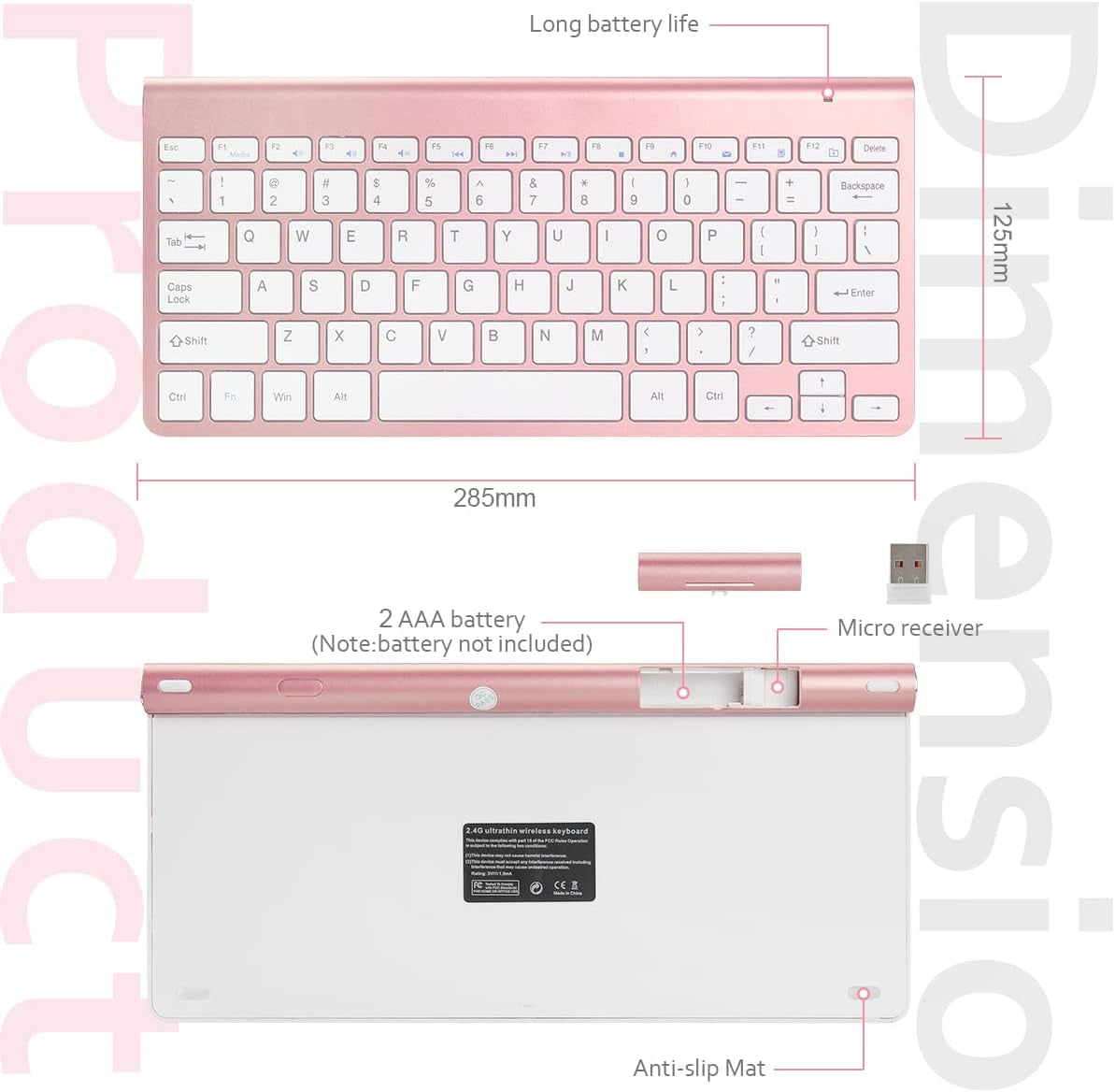 Mini Wireless Keyboard Small Computer Wireless Keyboards Slim Compact External Keyboard for Laptop Tablet Windows PC Computer Smart TV (Rose Gold)