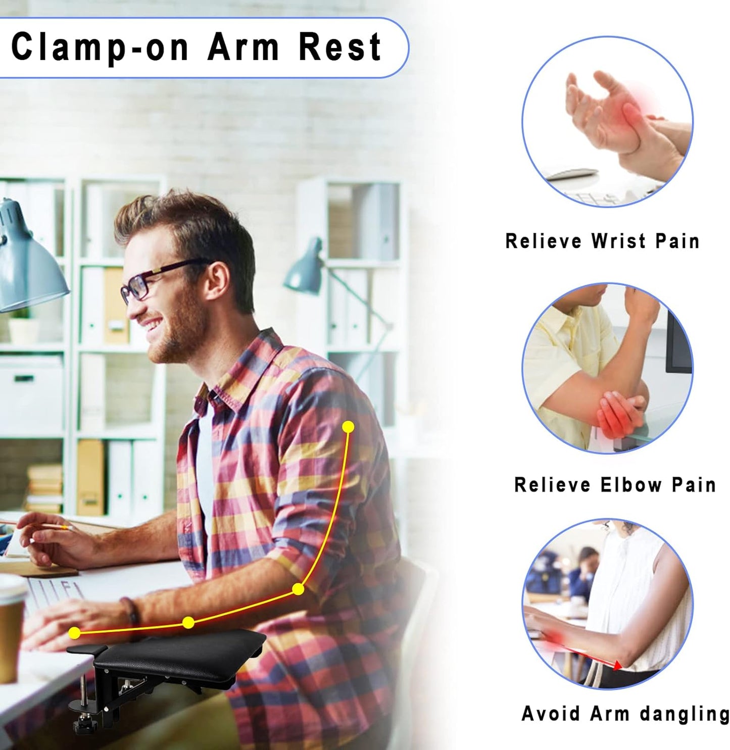 Ergonomic Desk Extender, Computer Arm Rest for Desk, Foldable Arm Support, Leather Elbow Rest Pad for Home and Office, Easy Typing & Pain Relief