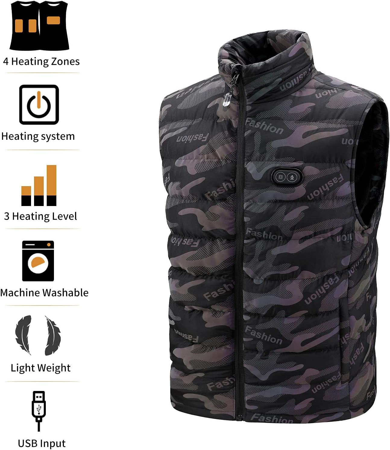 Electric Thermal Vest with Massage Function for Winter Camo Heated Jacket for Men Women with USB Battery Pack