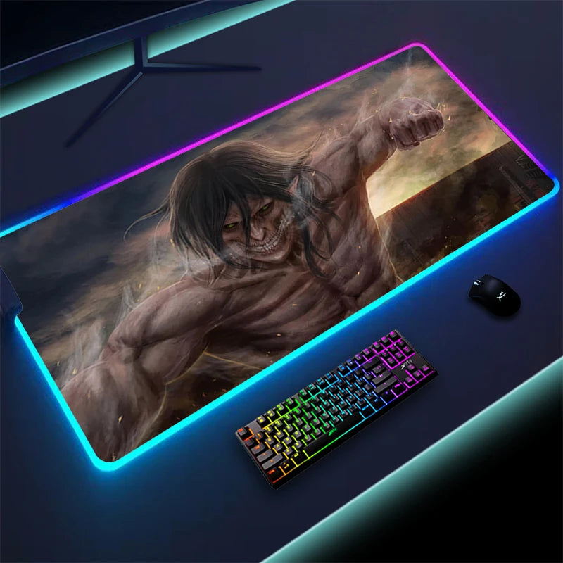 Attack on Titan Mouse Pad with Rgb Laptop Mat Desk Carpet Gamer Accessories Keyboard Computer Table Deskpad Mousepad Mausepad