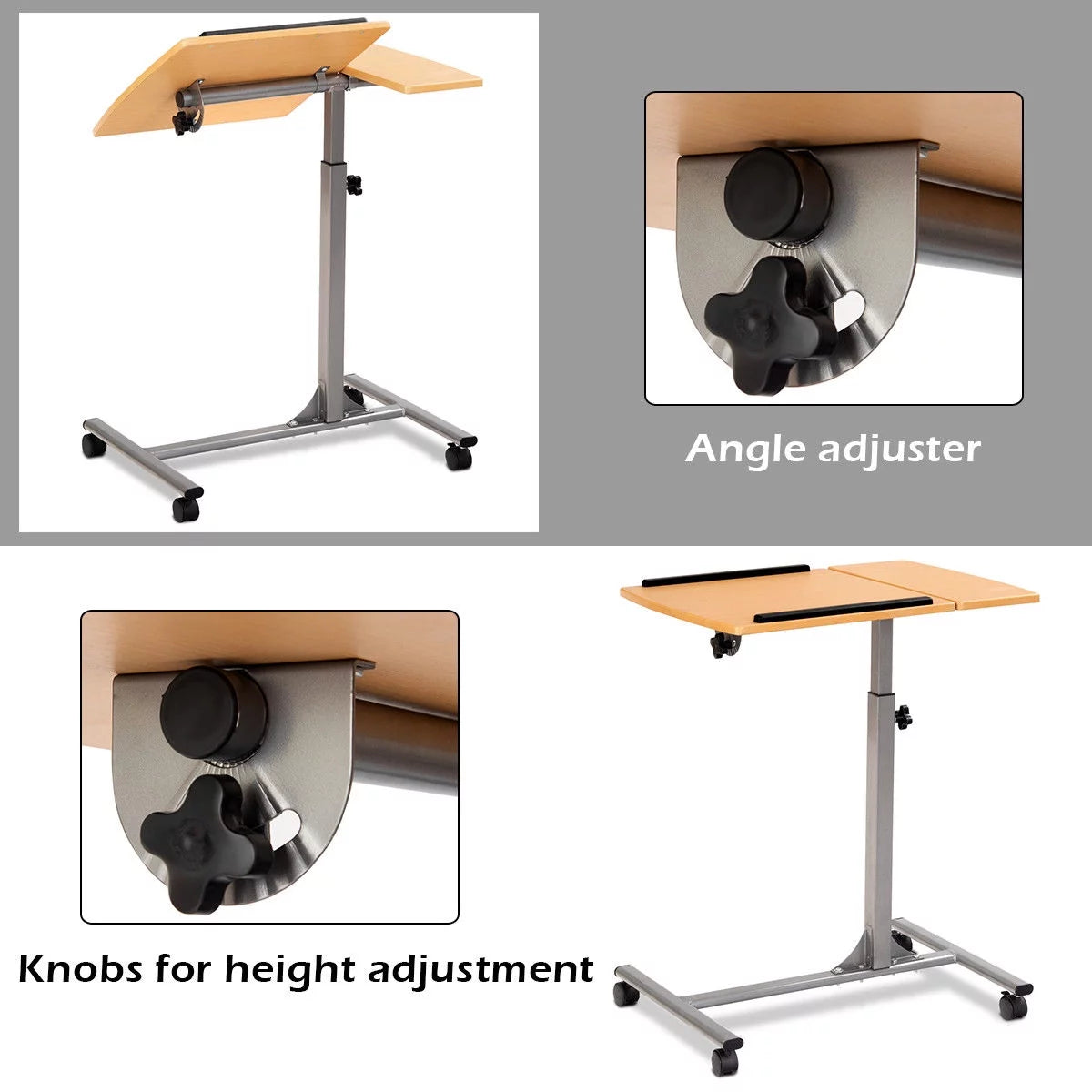 Adjustable Laptop Notebook Desk Table Stand Holder Swivel Home Office Wheels New