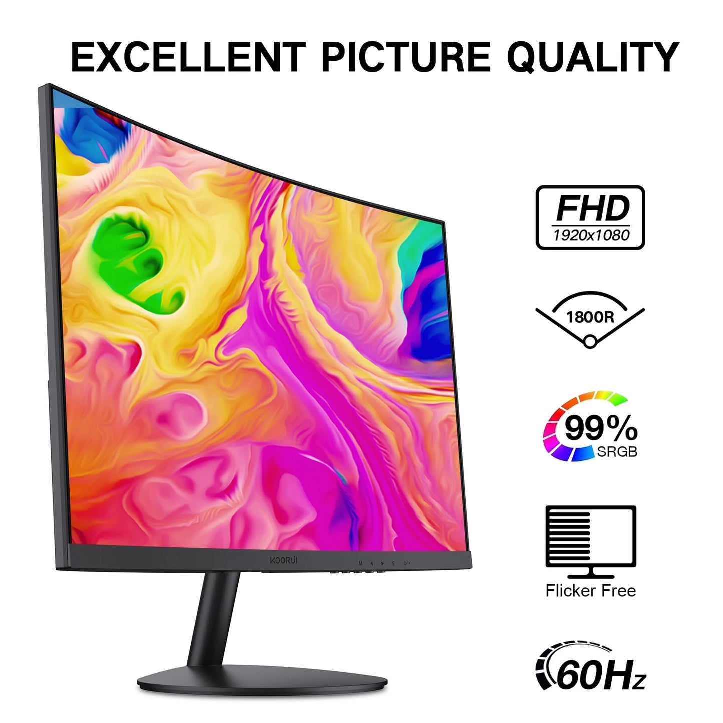 24 Inch Curved Computer Monitor,Fhd 1080P 60Hz 1800R Desktop Monitors for Computer,Hdmi&Vga Ports,Eye Care, Black