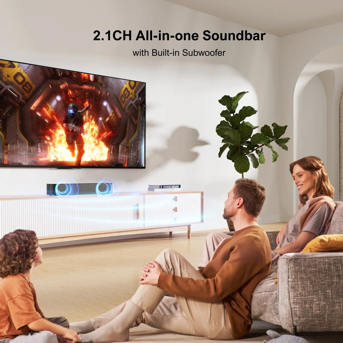 2.1Ch All-In-One Sound Bar for TV with Built-In Subwoofer, Smart APP Control Soundbars, Solo B30