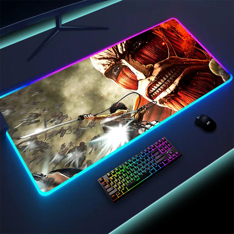 Attack on Titan Mouse Pad with Rgb Laptop Mat Desk Carpet Gamer Accessories Keyboard Computer Table Deskpad Mousepad Mausepad