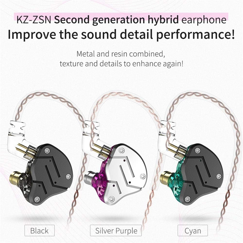 KZ ZSN Wired Earphones with Extra Bass High Fidelity Sound KZ Iem Earbuds with Hybrid 1DD 1BA Drivers & 3.5Mm Audio Plug Detachable Cable Noise Isolating in Ear Headphones for Sports (Purple with Mic)