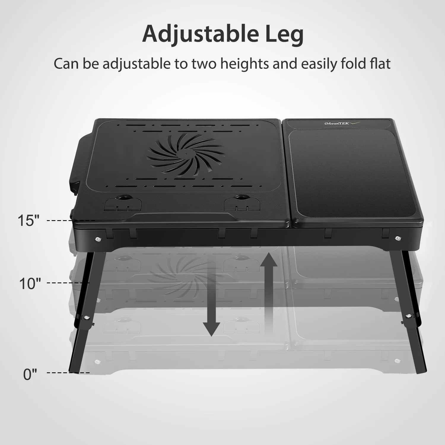 Foldable Laptop Table Tray Desk Height Adjustable Stand Bed Cooling Fan Light Black