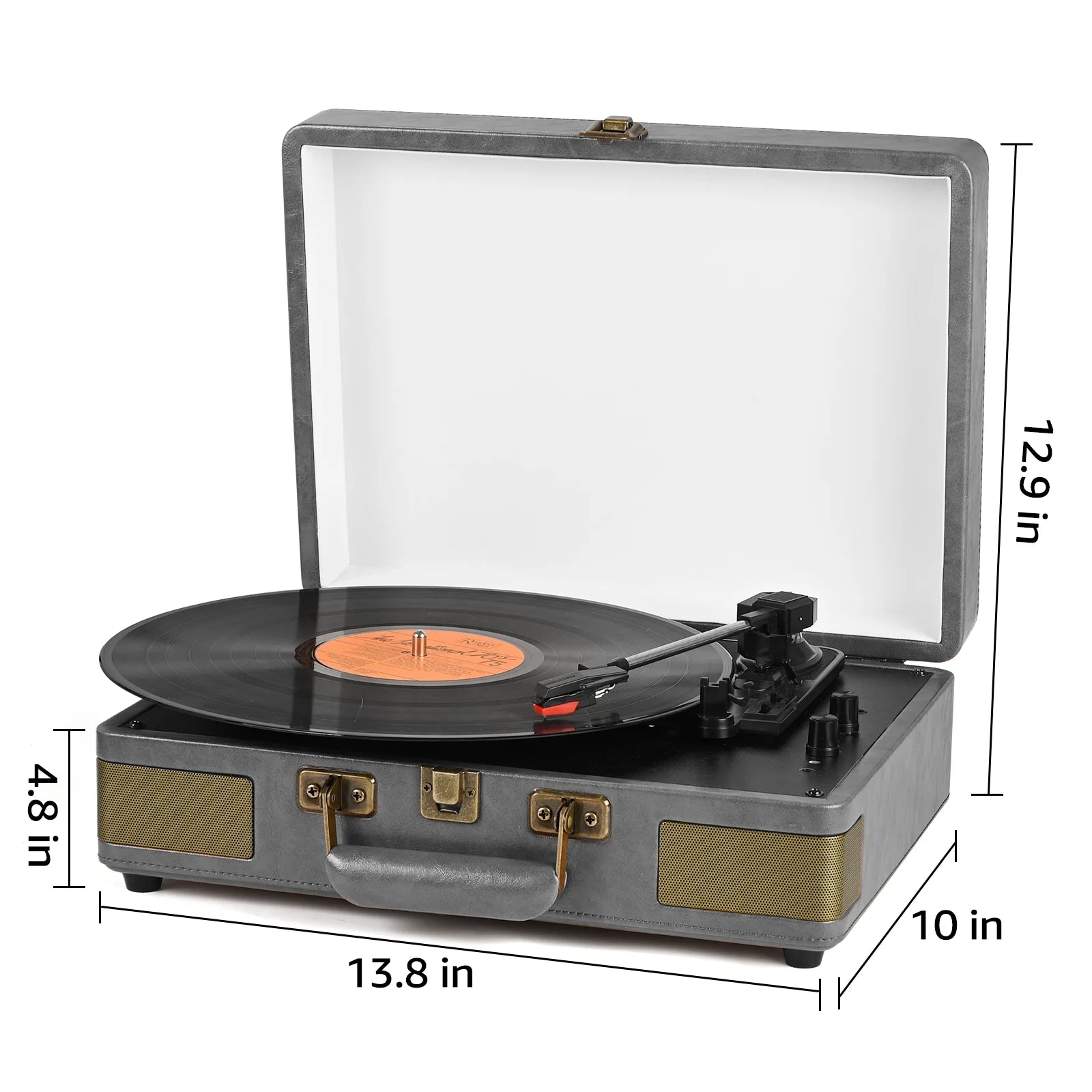 Vinyl Record Player Turntable Bluetooth Portable Suitcase Record Player with Built-In Speakers, Grey