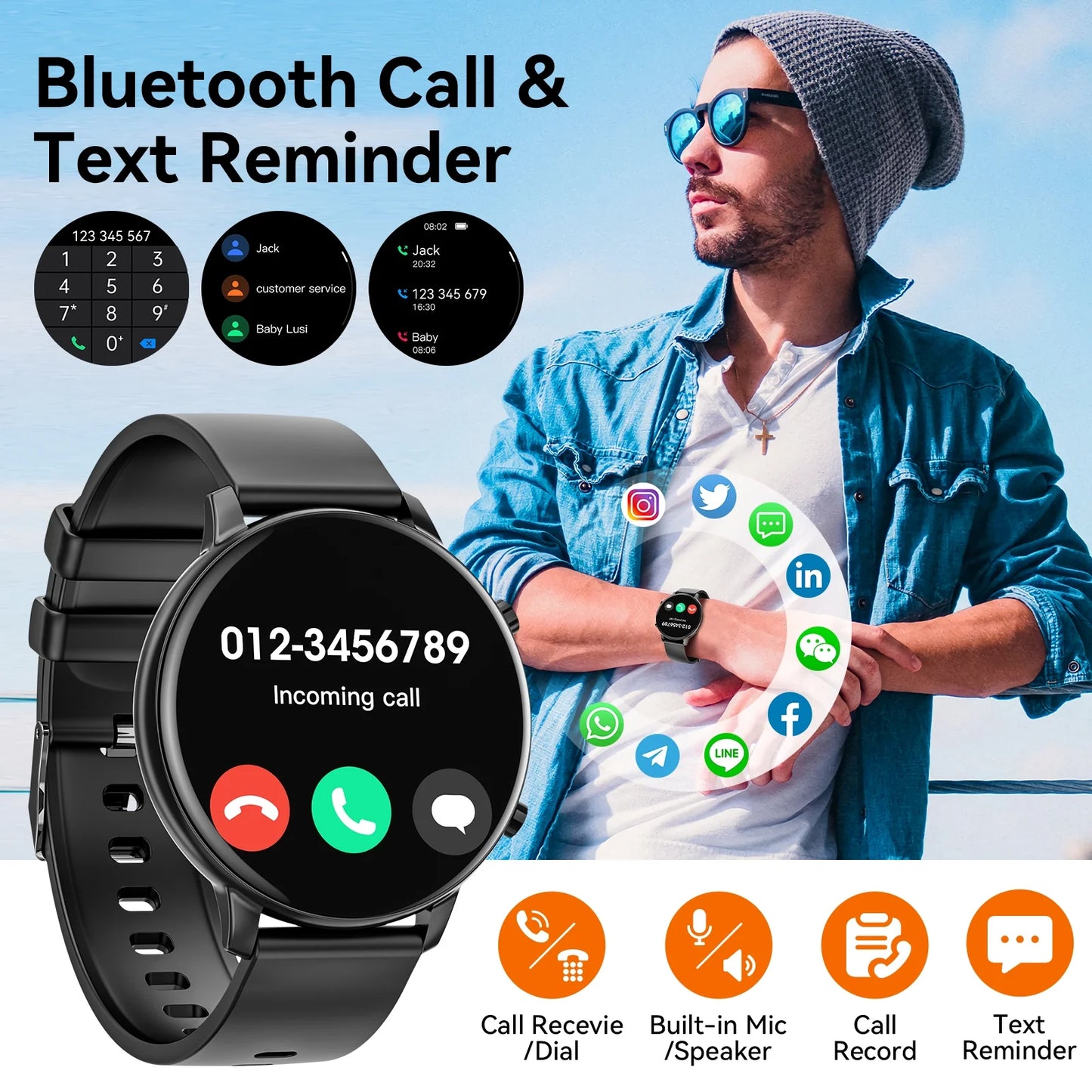 2024 New Men'S Smartwatch, 1.39-Inch Tft Screen, Answering and Making Calls, Multiple Fitness and Exercise Modes, Suitable for Android Ios Phones (Black)