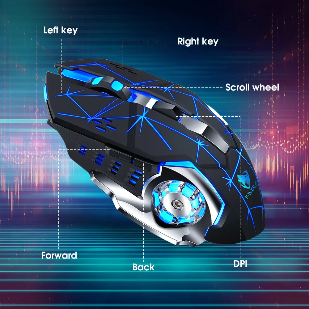 Wireless Gaming Mouse with Buttons on the Side Rechargeable Computer Mice with Light