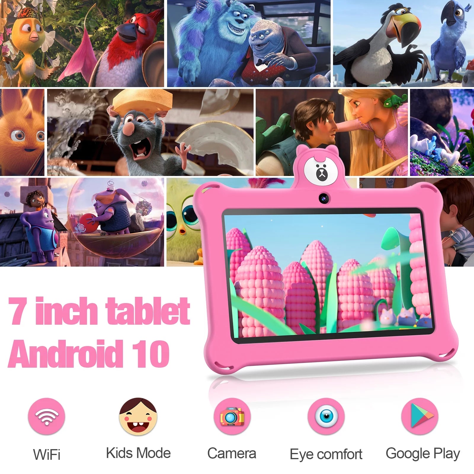 Kids Tablet 7 Inch 32GB Wifi Android Tablet for Kids| Bluetooth | Parental Control | Pre-Installed Learning Tablet Apps for Toddlers Children | with Shockproof Case(Pink)