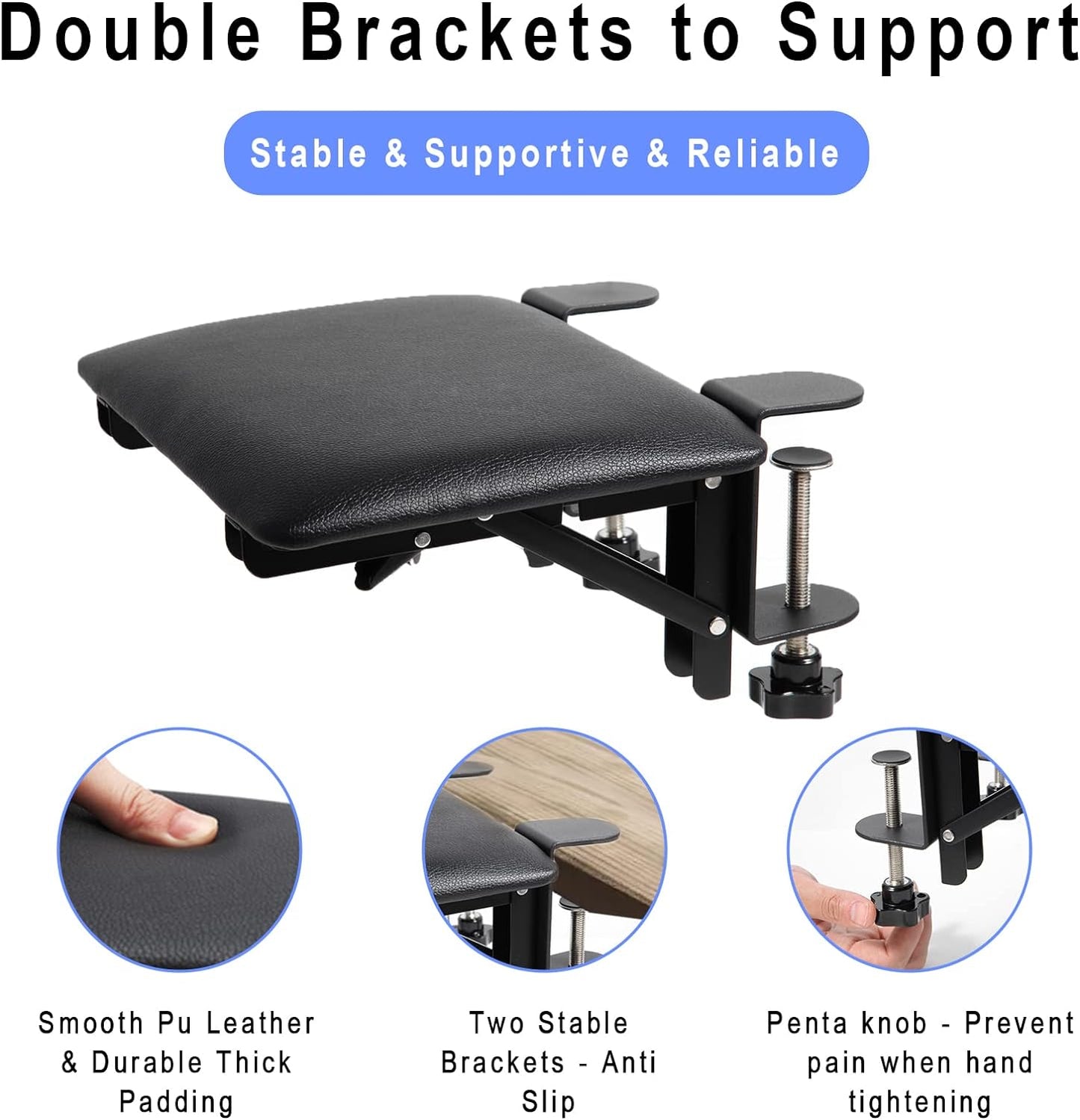 Ergonomic Desk Extender, Computer Arm Rest for Desk, Foldable Arm Support, Leather Elbow Rest Pad for Home and Office, Easy Typing & Pain Relief