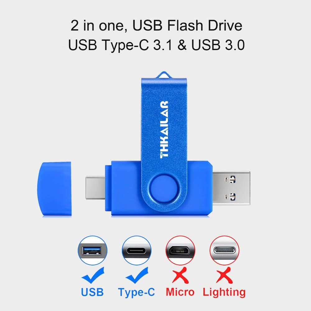 64GB 5 Pack USB C Flash Drive 3.1-2 in 1 Thumb Drive with USB and Type C Port-Compatible with Android Phone/Mac Pro/Pc/Tv