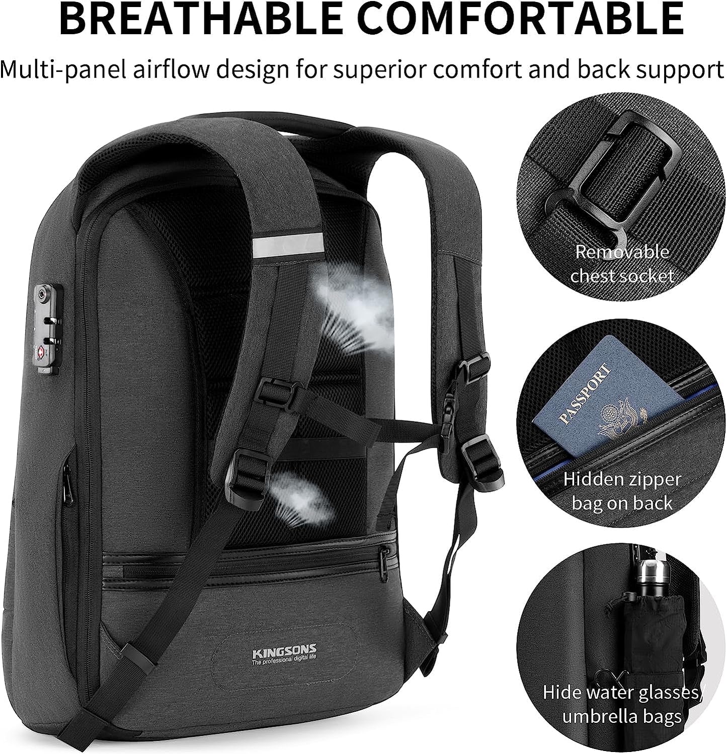 Laptop Backpack, Large Business Travel Computer Bag with USB Charging Port Anti-Theft Water Resistant for 17.3 Inch Laptop Rucksack for Men