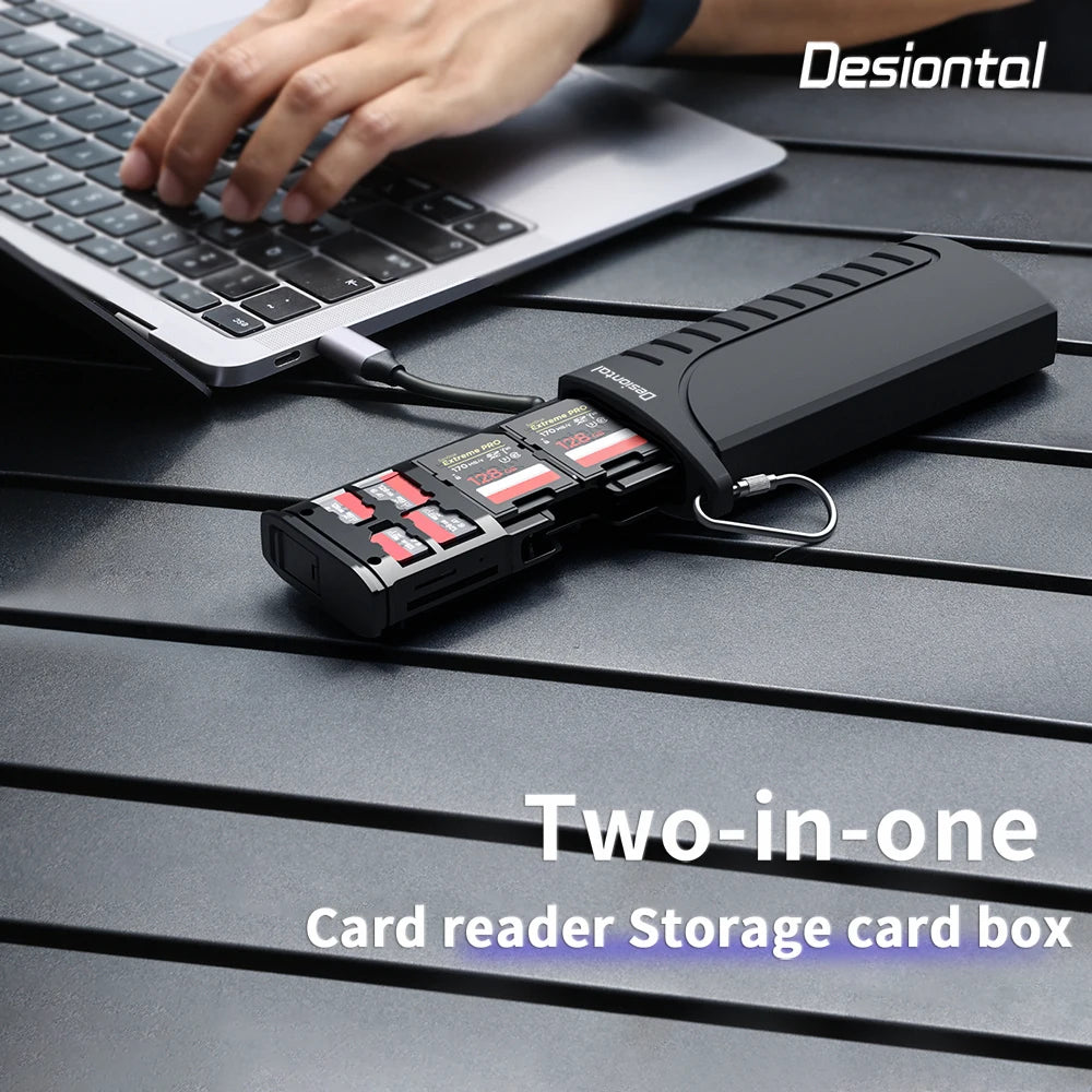 Desiontal DK-10 High-Speed SD Card Reader USB 3.1 Type-C SD/TF/SIM Card Carrying Case for Cameras, Smartphones, Drones