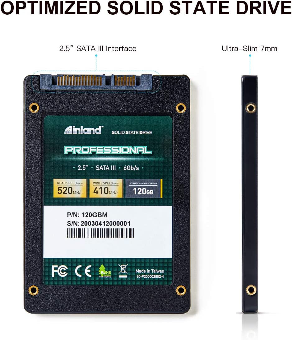 Professional 120GB SSD 3D NAND SATA III 6Gb/S 2.5" 7Mm Internal Solid State Drive (120GB)