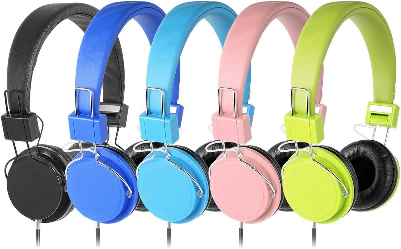 Heavy Duty Classroom Headphones Set for Students - (Kpb-10Mixed) 10 Packs Multi-Colors Kids' Headphones for School, Library, Computers, Children and Adult(No Microphone)