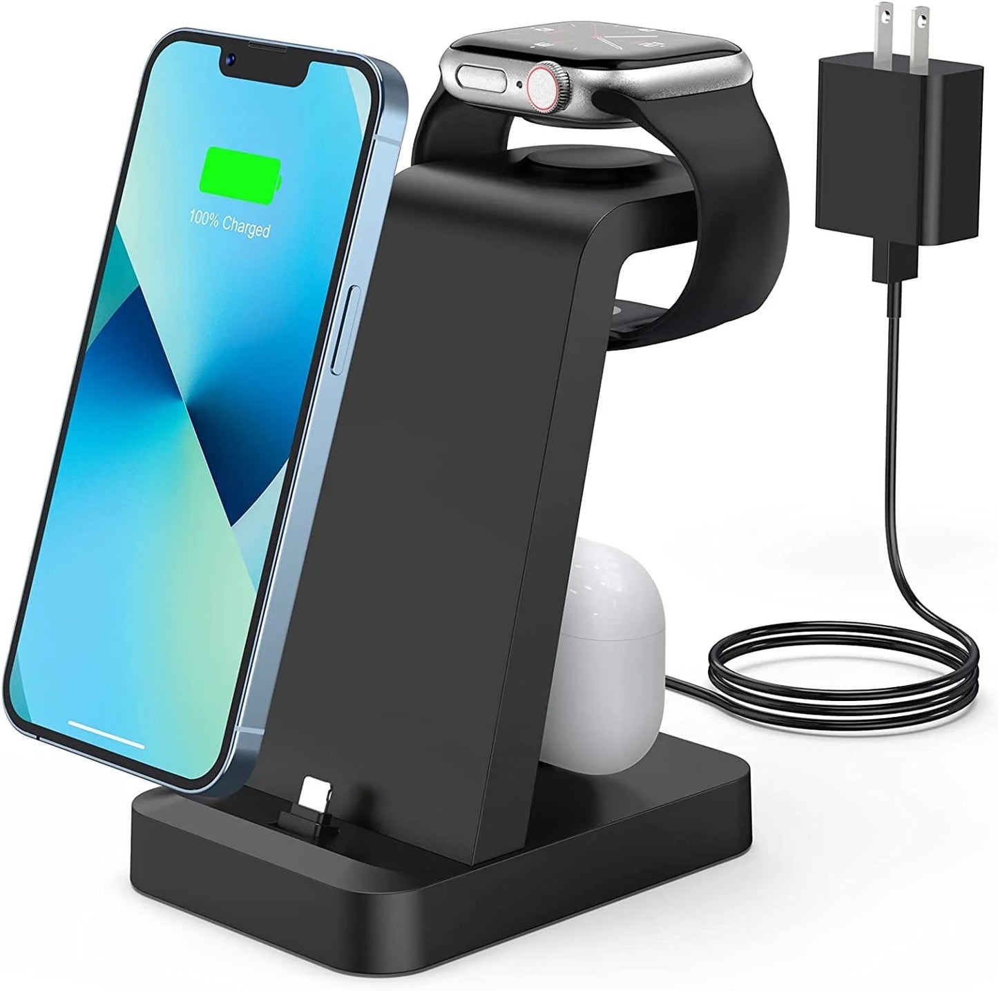 Charging Station for Iphone -  3 in 1 Wireless Charger for Iphone 14 13 12 11 Pro X Max XS XR, Iwatch Charger for Apple Watch Series & Airpods, Black