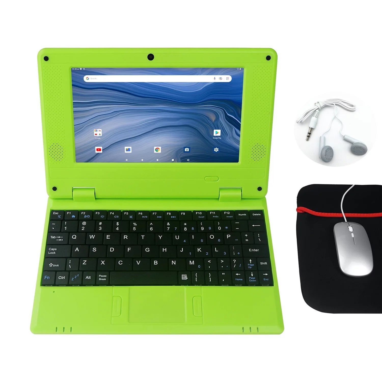 T&C 7" Inch Portable Kids Laptop Computer Powered by Linux-Android 12 Operating System- Green