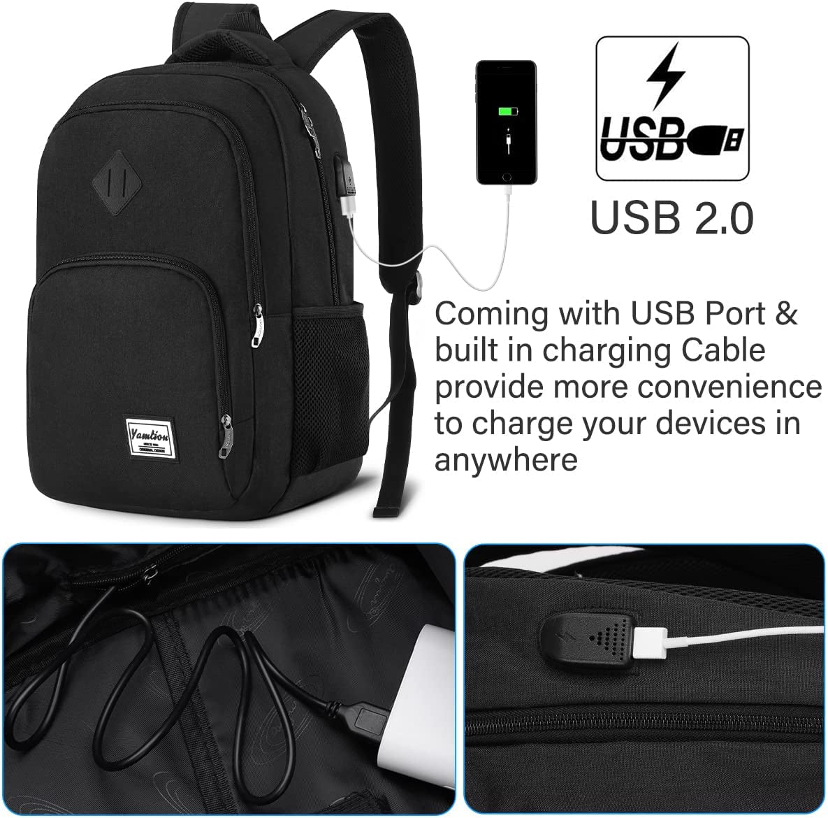 Backpack for Men and Women,School Backpack for Teenager,15.6 Inch Laptop Bookbag with USB Charging Port for Business Work College Travel Trip