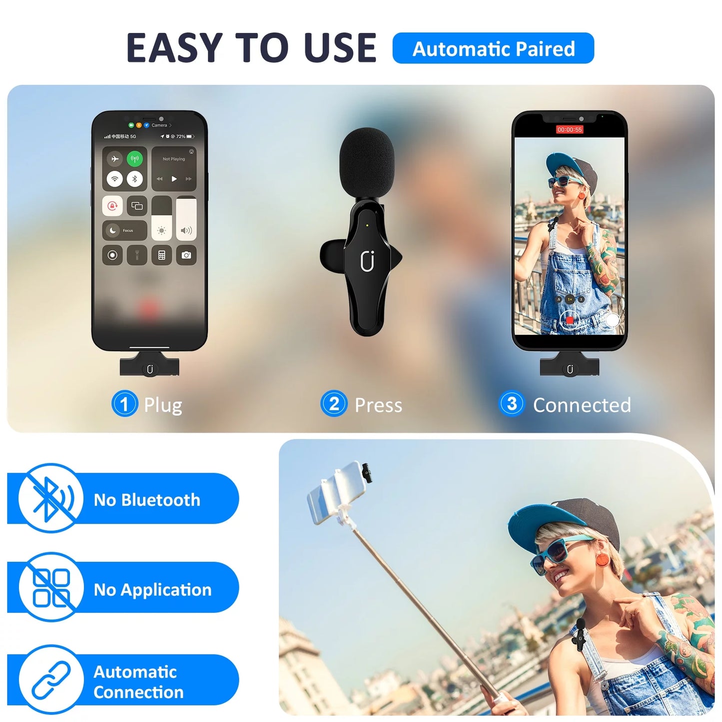 Mini Dual Lavalier Microphones for Iphone Clip-On Wireless Lapel Microphones for Iphone Youtube Live Streaming Video Recording, Vlog