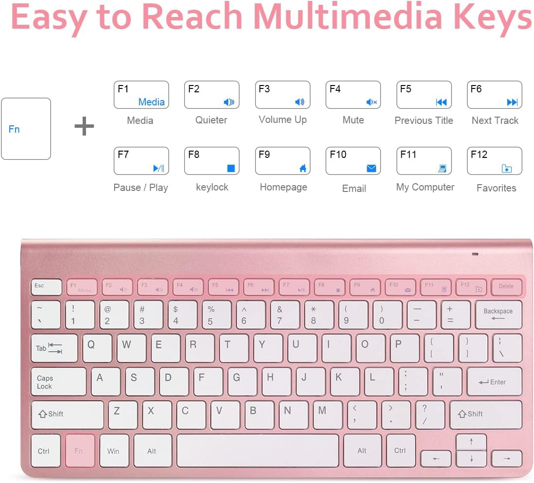 Mini Wireless Keyboard Small Computer Wireless Keyboards Slim Compact External Keyboard for Laptop Tablet Windows PC Computer Smart TV (Rose Gold)