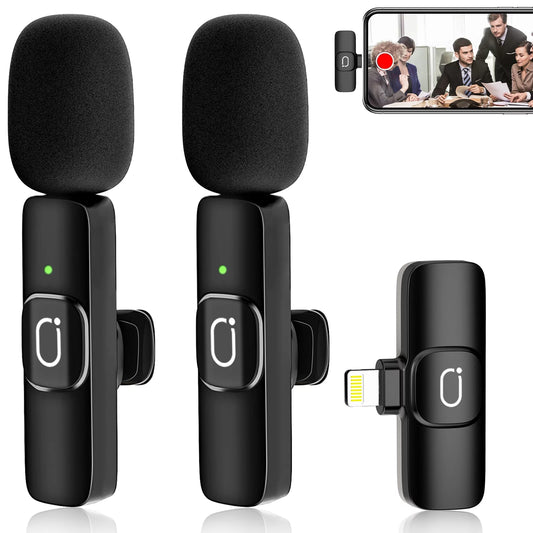 Dual Wireless Lavalier Microphone for Iphone Clip-On Mini Lapel Mics with Clip for Vlog, Youtube, Online Class