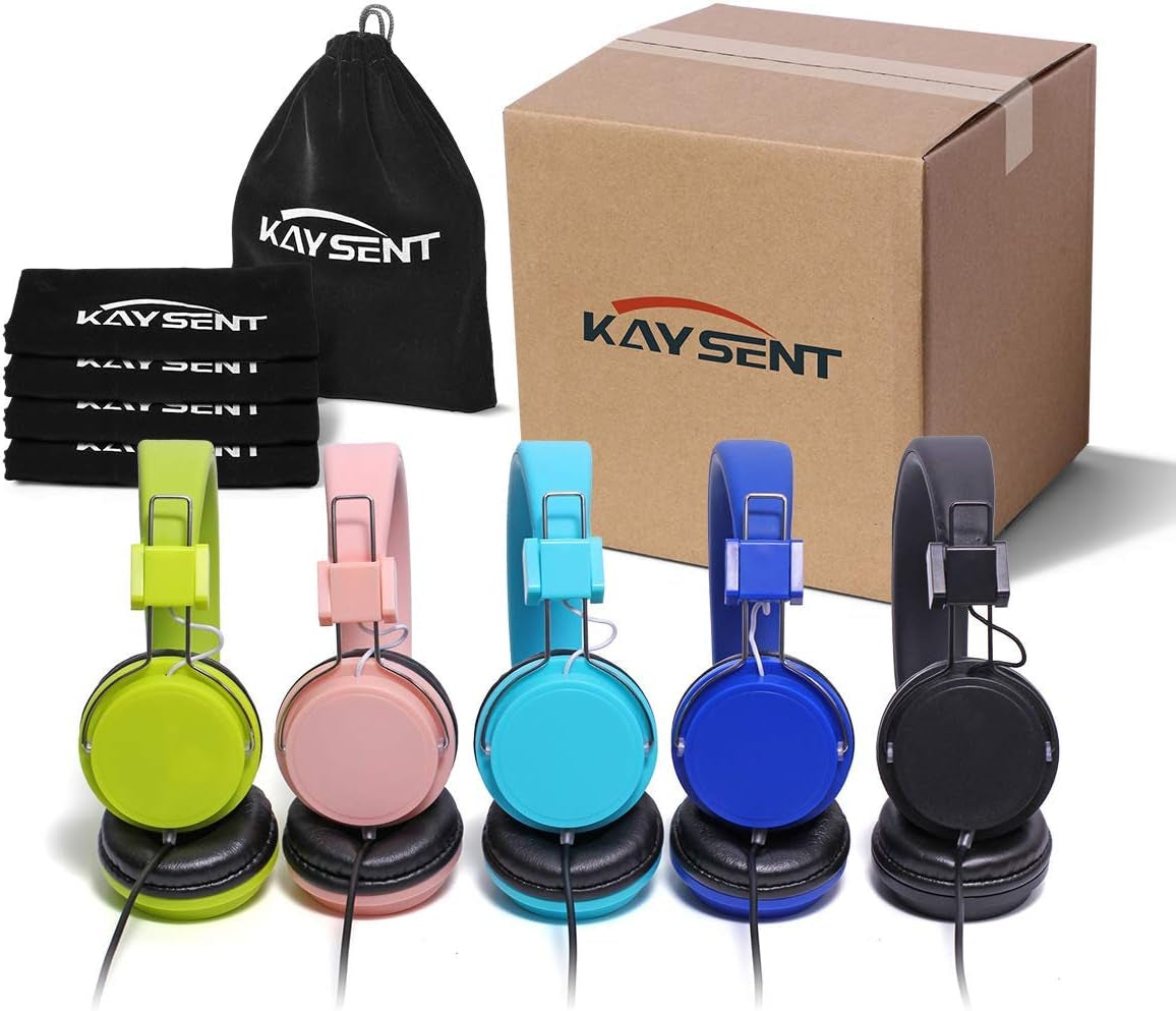 Heavy Duty Classroom Headphones Set for Students - (Kpb-10Mixed) 10 Packs Multi-Colors Kids' Headphones for School, Library, Computers, Children and Adult(No Microphone)