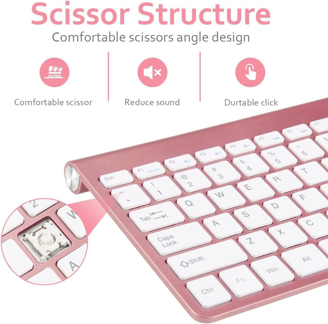 Mini Wireless Keyboard Small Computer Wireless Keyboards Slim Compact External Keyboard for Laptop Tablet Windows PC Computer Smart TV (Rose Gold)