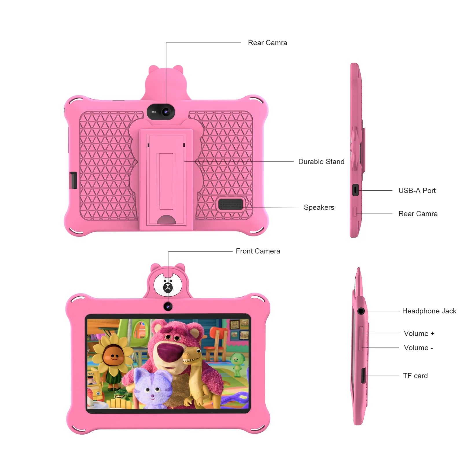 Kids Tablet 7 Inch 32GB Wifi Android Tablet for Kids| Bluetooth | Parental Control | Pre-Installed Learning Tablet Apps for Toddlers Children | with Shockproof Case(Pink)