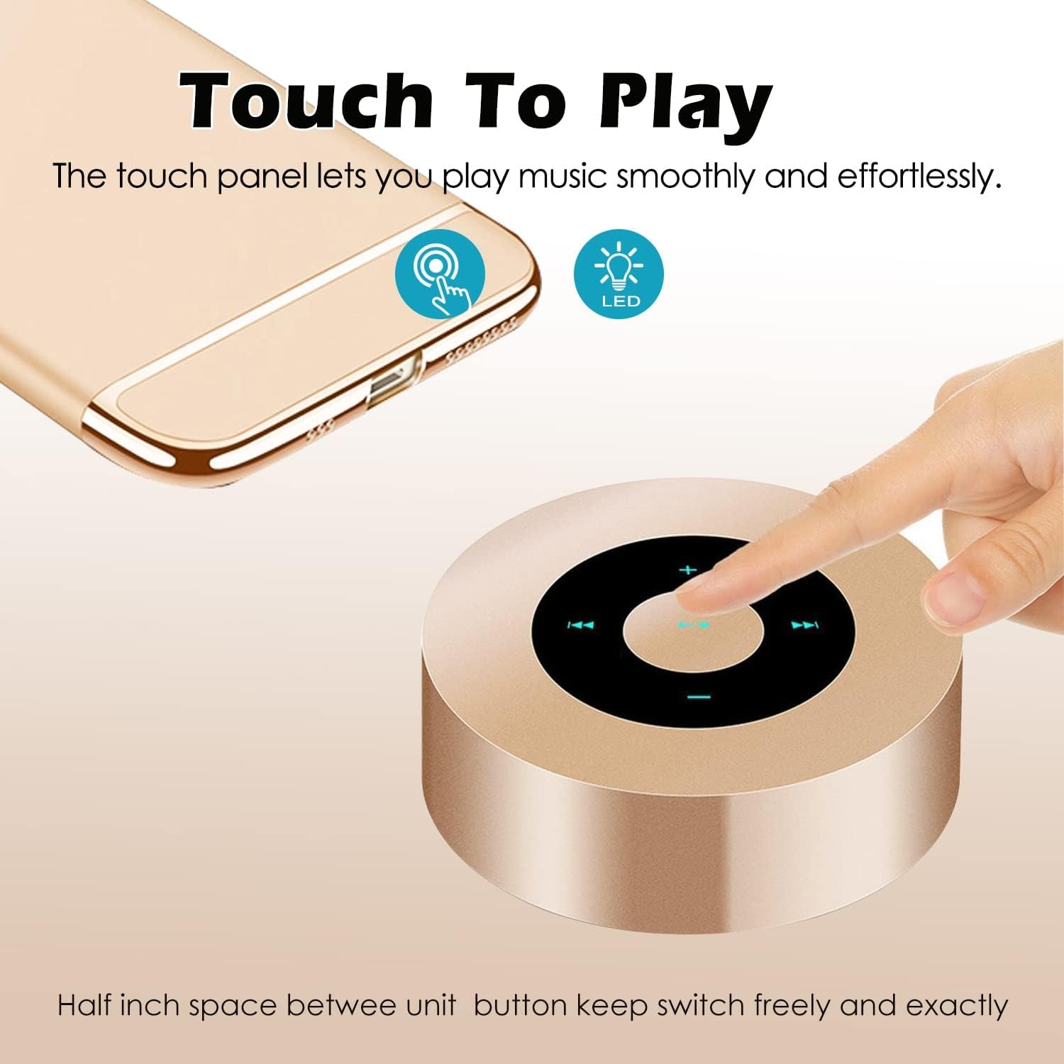 Smart LED Touch Play Bluetooth Speaker Portable Wireless Speakers with HD Sound / 12-Hour Playtime/Bluetooth 5.0 / Micro SD Support, for Iphone/Ipad/Samsung/Tablet/Laptop/Notebook (Gold)