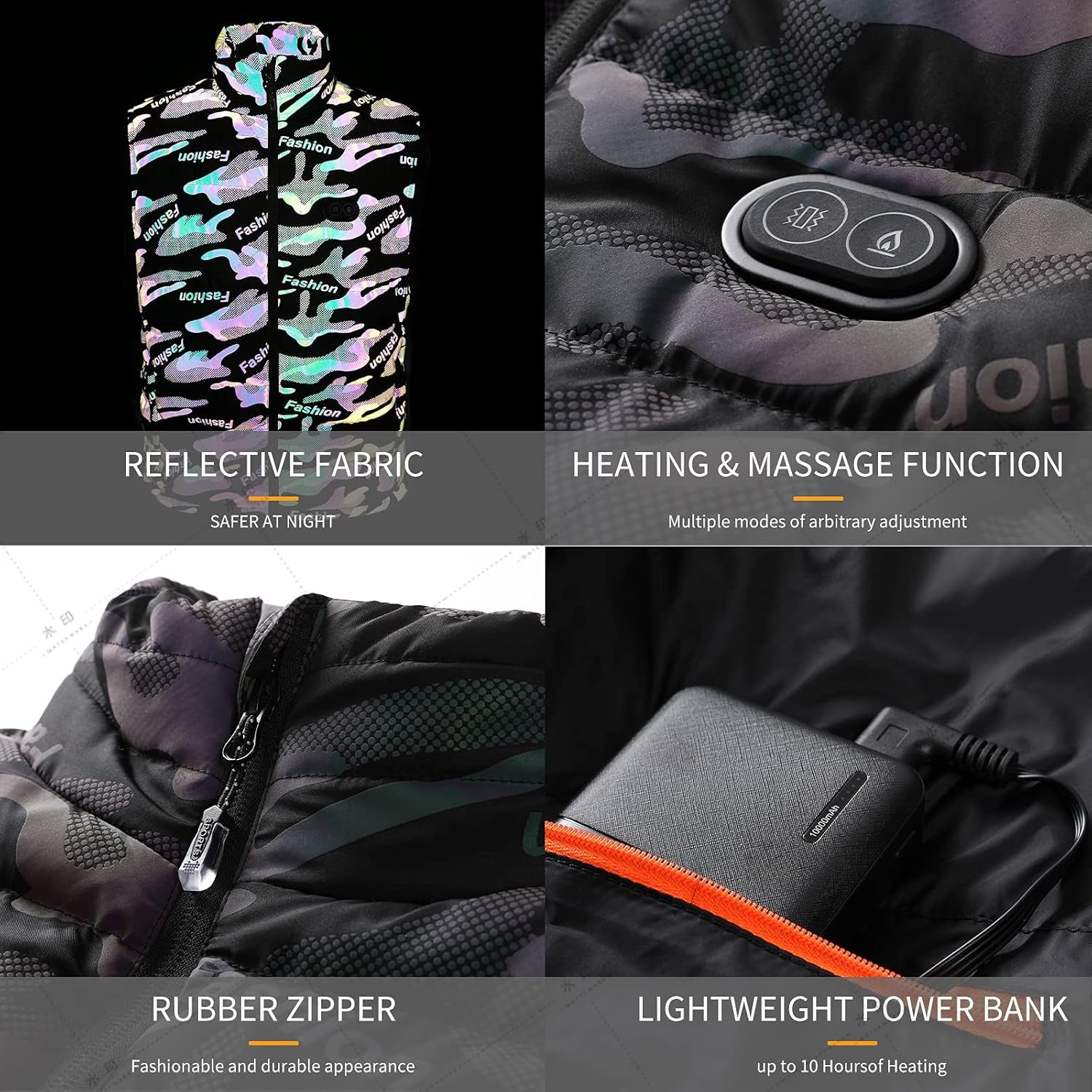 Electric Thermal Vest with Massage Function for Winter Camo Heated Jacket for Men Women with USB Battery Pack