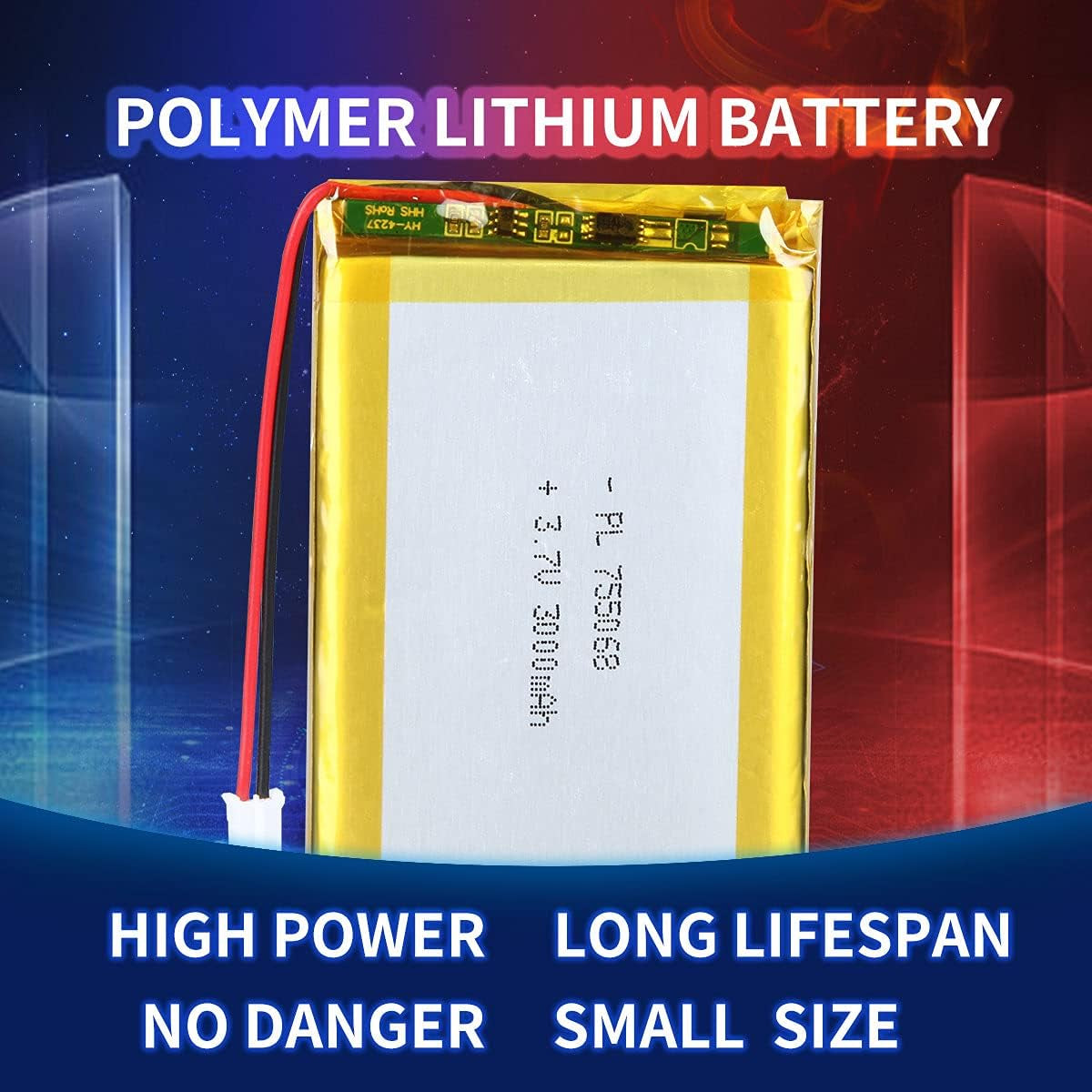 3.7V 3000Mah Battery 755068 Lithium Polymer Ion Rechargeable Li-Ion Li-Po Battery with 2P PH 2.0Mm Pitch Connector