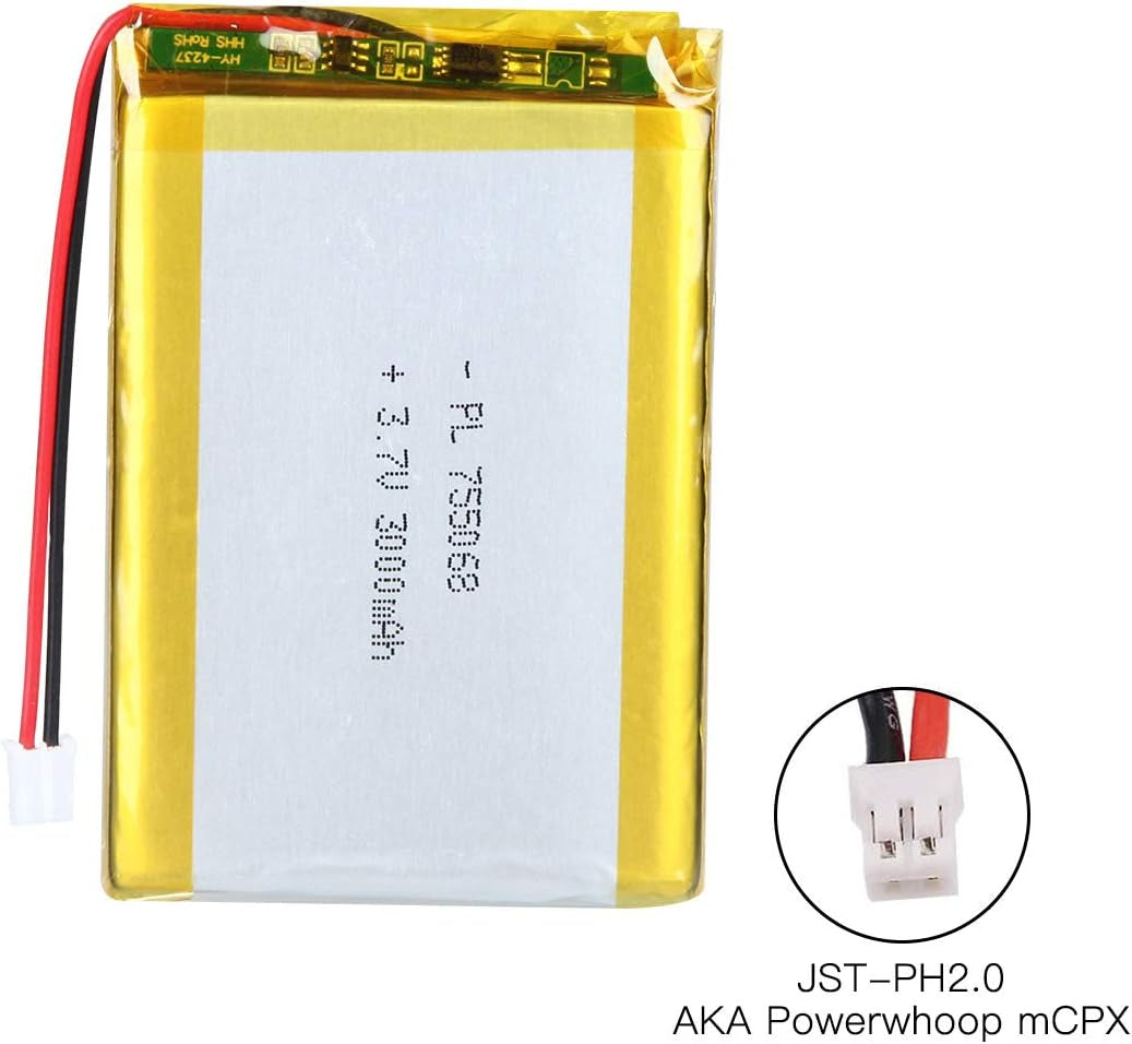 3.7V 3000Mah Battery 755068 Lithium Polymer Ion Rechargeable Li-Ion Li-Po Battery with 2P PH 2.0Mm Pitch Connector