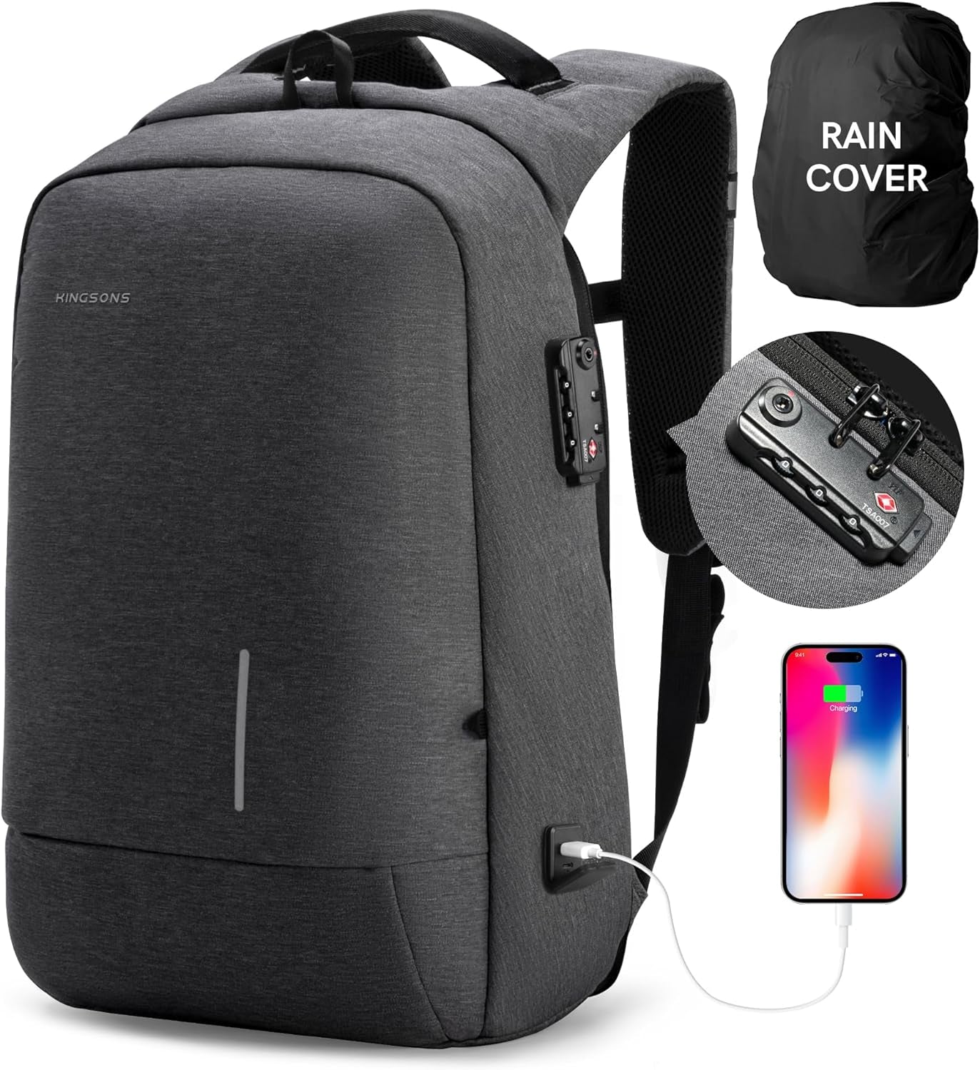 Laptop Backpack, Large Business Travel Computer Bag with USB Charging Port Anti-Theft Water Resistant for 17.3 Inch Laptop Rucksack for Men