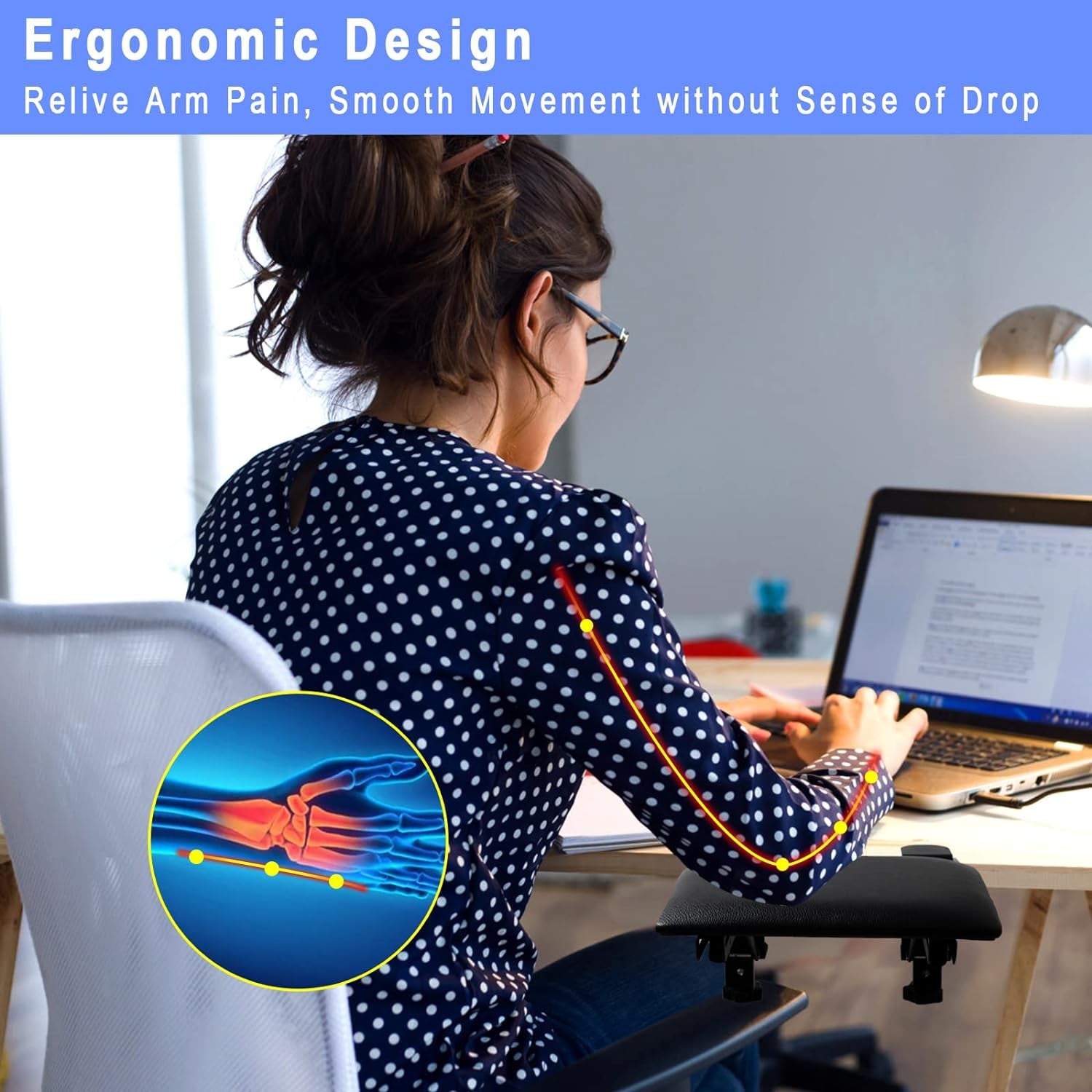 Ergonomic Desk Extender, Computer Arm Rest for Desk, Foldable Arm Support, Leather Elbow Rest Pad for Home and Office, Easy Typing & Pain Relief