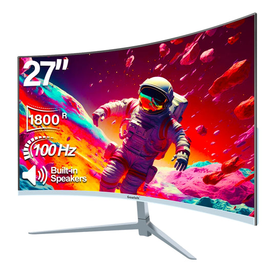 27 Inch Curved Monitor 100Hz, PC White Computer Gaming Monitor FHD 1080P, 1800R, Frameless, Built-In Speakers